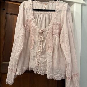 Free People Pink Buttoned Relaxed Blouse